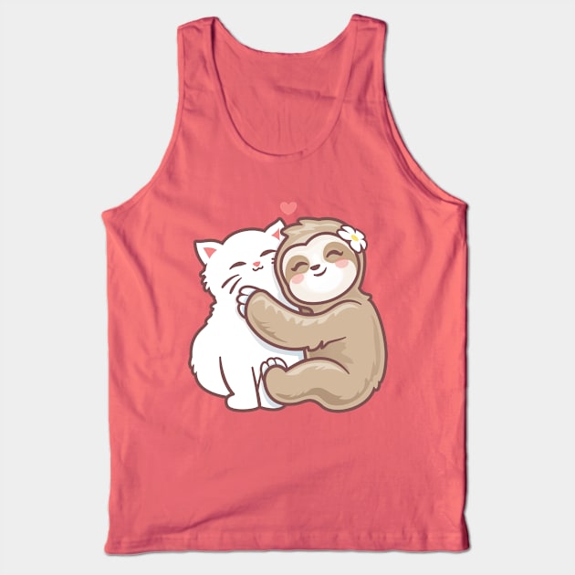 best girl friend Cute Cat loves sloth Kind hugs Tank Top by PnJ